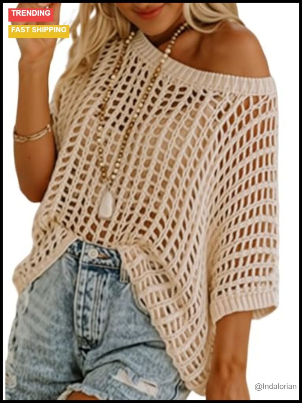 Crochet Hollow Out Knit Short Sleeve Sweater Coverup Pullover Top